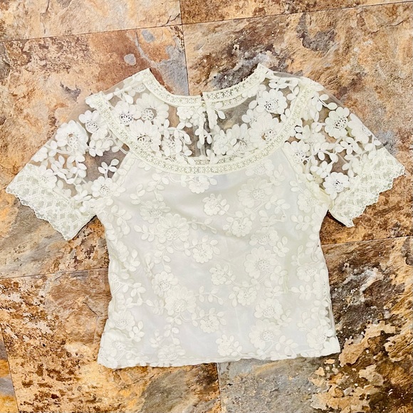 Laundry By Shelli Segal Los Angeles Blouse Off White Lace Short Extra Small - Picture 2 of 9